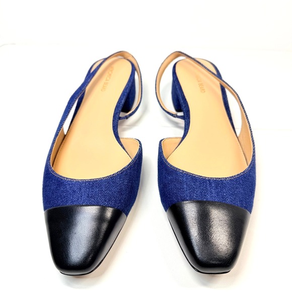 Veronica Beard Cecile Denim Cap Toe Slingback Heels Women's 9 Leather Italy NEW - Picture 3 of 9